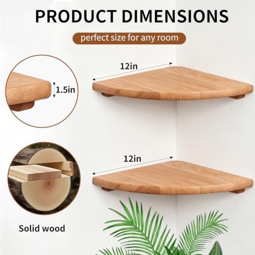 Corner Floating Shelves Set of 2, 12 Inch Solid Wood - Image 2