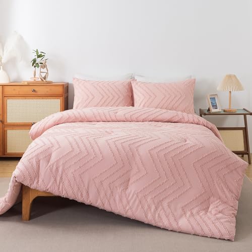 Andency Blush Pink Comforter Set Queen Size, 3 Pieces Boho Bed Set - Image 2