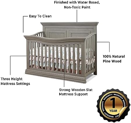 Sorelle Furniture Paxton Crib, Classic 4-In-1 Convertible Crib, Made of Wood - Image 5
