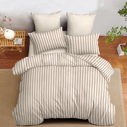 Nayoroom Striped Comforter Set Queen Size Brown Pinstripe Bedding Set by Nayoroom
