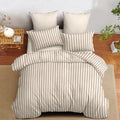 Nayoroom Striped Comforter Set Queen Size Brown Pinstripe Bedding Set by Nayoroom