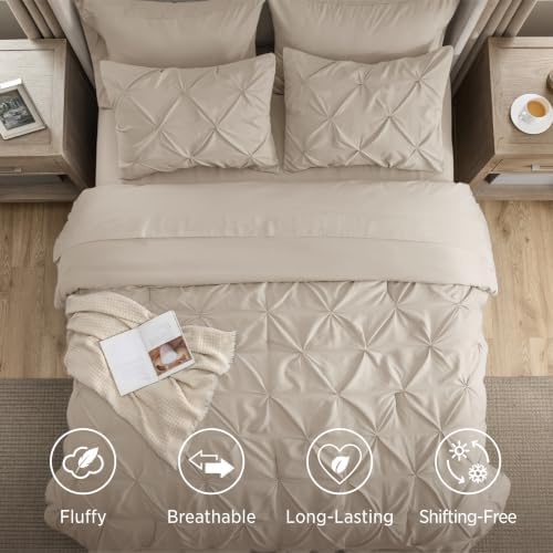 Bedsure 7-Piece Oversized King Comforter Set & Sheets, Cream Bedding - Image 4