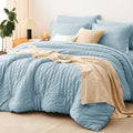 CozyLux King Size Comforter Set 7 Pieces Light Blue Seersucker Bed in a Bag by CozyLux