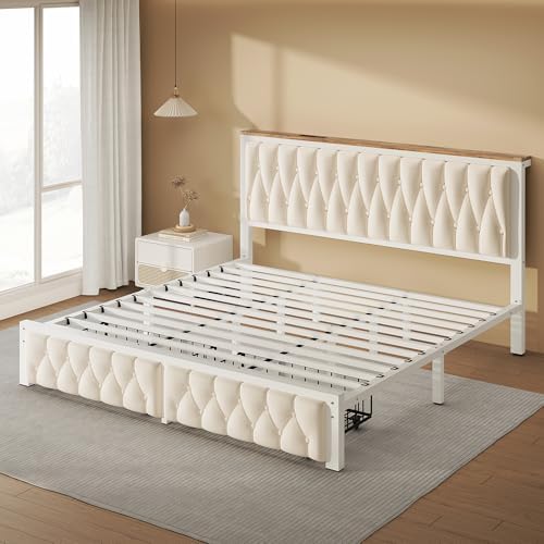 Decofy King Bed Frame with 2 Storage Drawers, Upholstered Platform Bed Frame - Image 7
