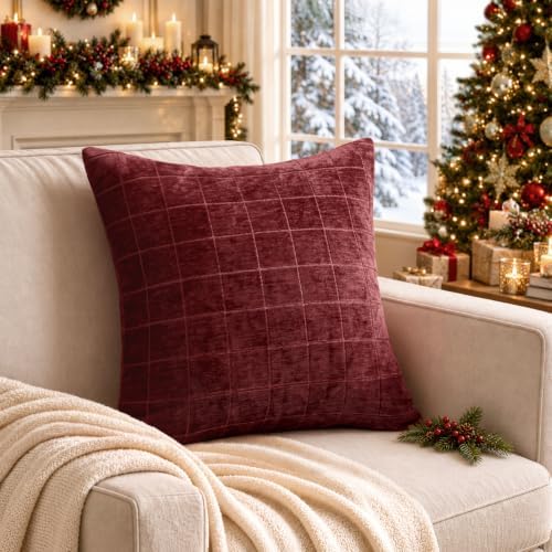 MIULEE Christmas Burgundy Plaid Decorative Throw Pillow Covers - Image 4
