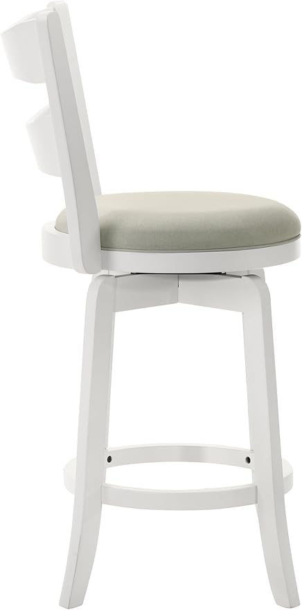 Armen Living Blair 30 in. Matte White Bar Height Rubberwood Swivel Barstool with Fog Fabric Seat - Set of 3