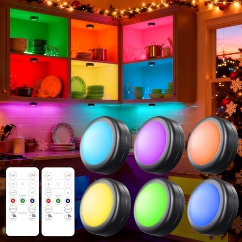 Yiliaw 6 Pack LED Puck Lights Remote Control 16 Color Changeable Under Cabinet by Yiliaw