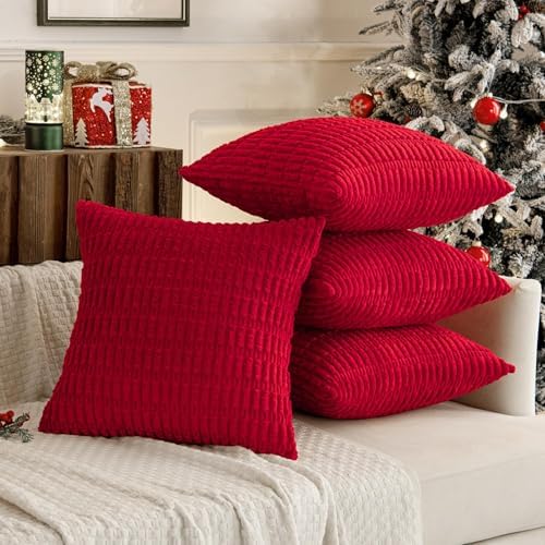 MIULEE Pack of 4 Christmas Corduroy Throw Pillow Covers 18x18 Inch Red - Image 2
