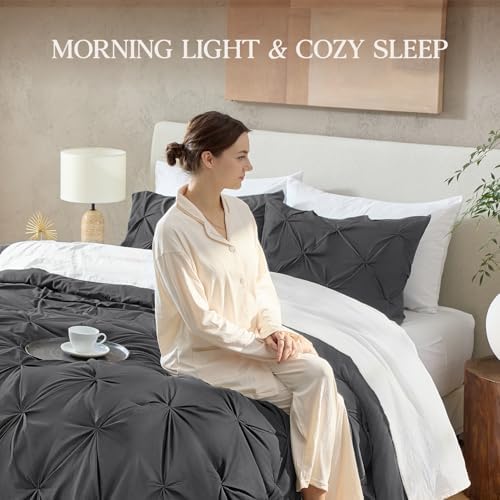 Andency Oversized King Pinch Pleat Dark Gray Comforter Set 3 Piece Bedding - Image 5