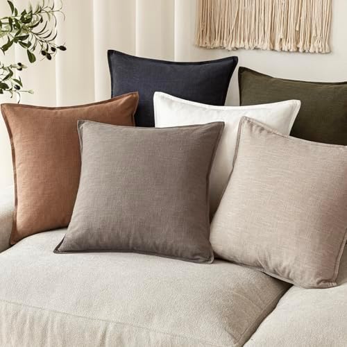 Foindtower Linen Solid Decorative Throw Pillow Covers 18x18 Inch Brown Tan - Image 7