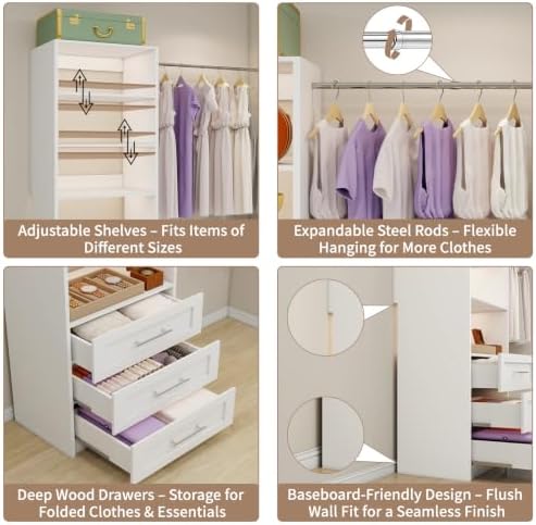 Closet System with 3 Drawers, 2FT-9FT Customizable Closet Organizer System with - Image 5