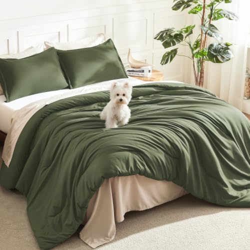 Litanika Olive California King Comforter Set, 3 Pieces Solid Bedding by Litanika