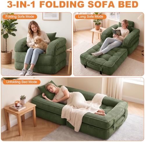 Folding Sofa Bed, Convertible Sleeper Chair, Corduroy Boneless Couch - Image 5