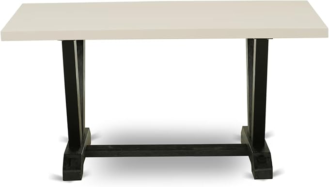 East West Furniture V626DR124-6 6 Piece Kitchen Table & Chairs Set Contains a Rectangle Dining Room Table and 4 Black Color Linen Fabric Parson Chairs with a Bench, 36x60 Inch, Multi-Color