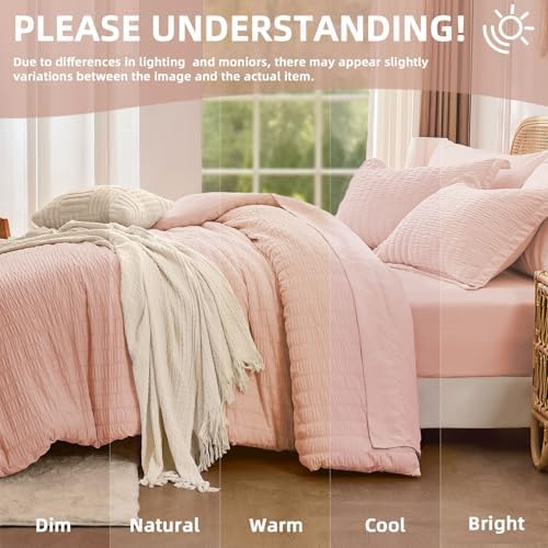 Queen Comforter Set with Sheets, 7 Pieces Bed in a Bag, Blush Pink - Image 6