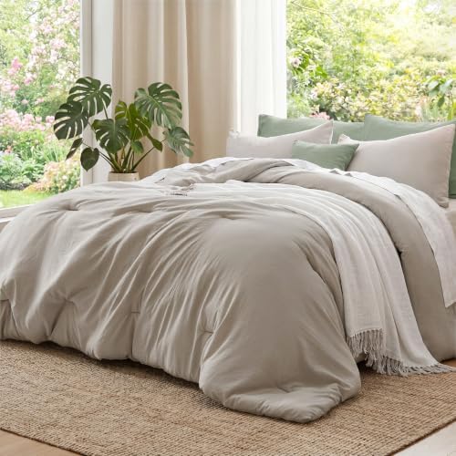 Bedsure King Comforter Set Prewashed Soft Bedding 3Pcs Muted Linen 104"x90" by BEDSURE