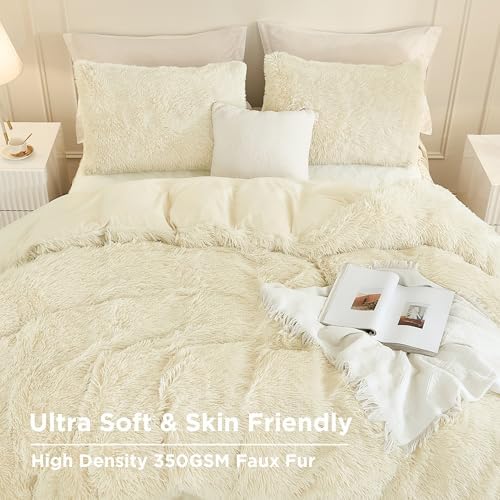 Andency Light Beige Queen Comforter Set, Fluffy Faux Fur Warm Bedding Set - Image 5