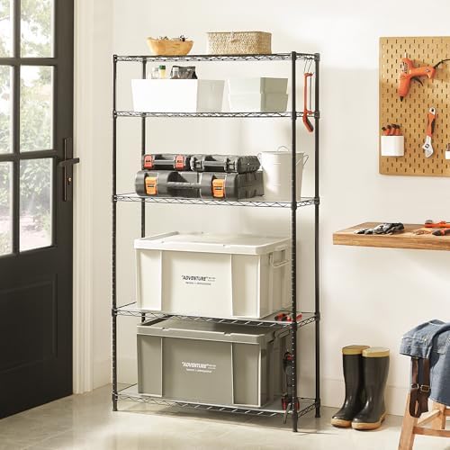 SONGMICS 5-Tier Storage Shelves, Adjustable Wire Shelving Unit, 8 Hooks - Image 4