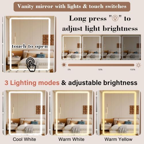 Small Vanity Desk with Mirror and Led Light, 31.5" Compact Makeup Vanity with - Image 4