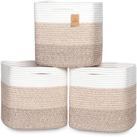 NaturalCozy 13 Inch Cube Storage Bins Cotton Rope Woven Baskets by NaturalCozy