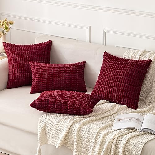 MIULEE Christmas Corduroy Decorative Throw Pillow Covers 20x20 Burgundy - Image 2