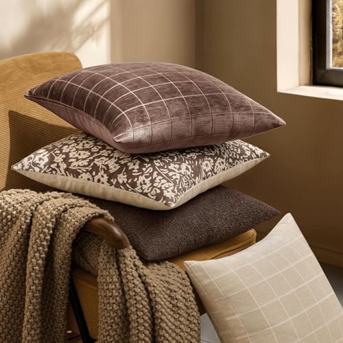 MIULEE Reddish Brown Plaid Fall Euro Throw Pillow Covers 22x22 Set of 2 - Image 6