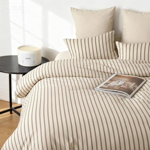 Nayoroom Striped Comforter Set Queen Size Brown Pinstripe Bedding Set - Image 5