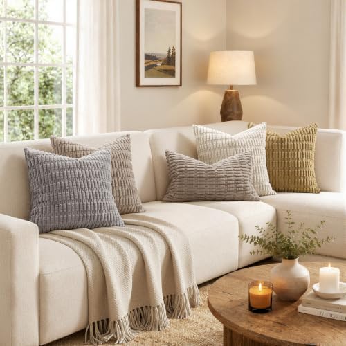 MIULEE Corduroy Decorative Throw Pillow Covers 12x12 Light Brown Pack of 2 - Image 3