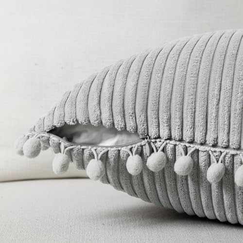 Fancy Homi Pack of 2 Boho Neutral Grey Lumbar Decorative Throw Pillow Covers - Image 3