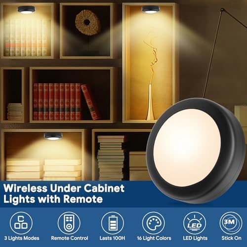 Yiliaw 6 Pack LED Puck Lights Remote Control 16 Color Changeable Under Cabinet - Image 2