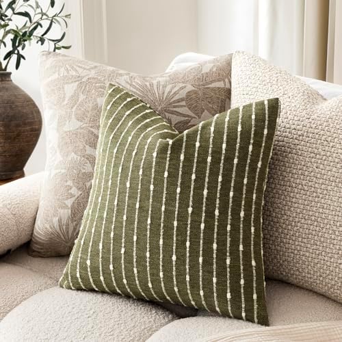Foindtower Decorative Striped Boucle Throw Pillow Covers 22x22 Olive Green - Image 5
