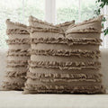 MIULEE Boho Linen Striped Throw Pillow Covers 20x20, Khaki Brown by MIULEE