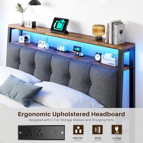 Full Size Bed Frame with Headboard & Charging Station - Image 3