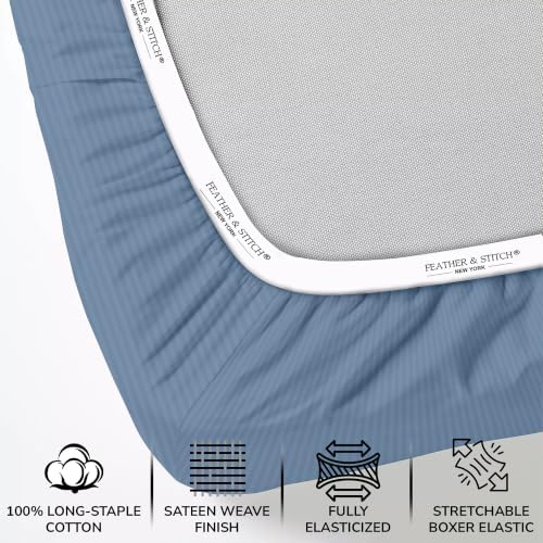 Feather & Stitch 100% Cotton Sateen 500 TC Split King Size Bed Sheet Set - Image 4