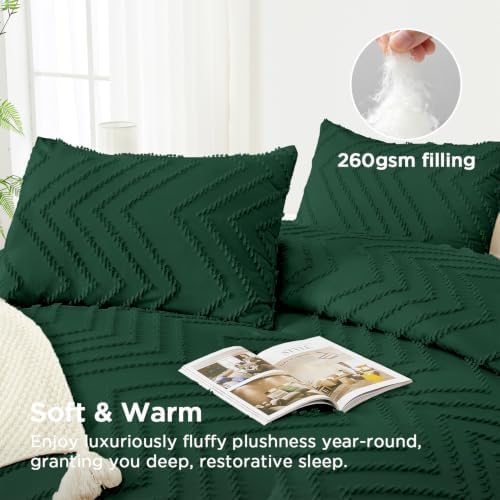 Andency Dark Emerald Green California King Comforter Set, 3 Pieces Boho Set - Image 3