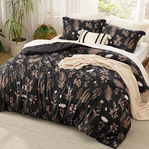 Bedsure Black Floral King Size Comforter, Ultra Soft ＆ Fluffy Bedding 3 Pcs - Image 2