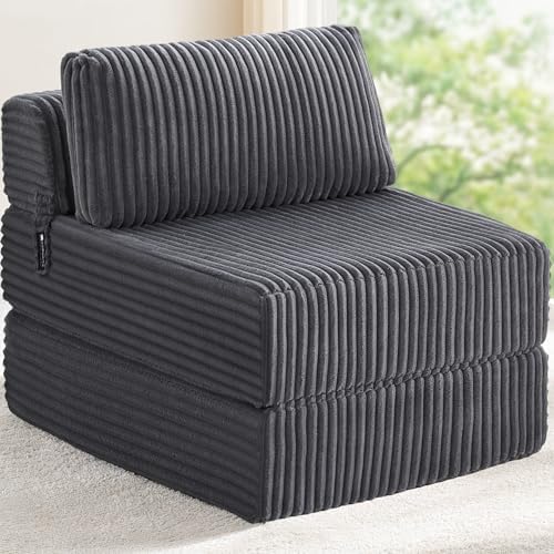 Folding Sofa Bed Convertible 4 in 1 Sleeper Chair Gray Single XL by MEGAYESHome