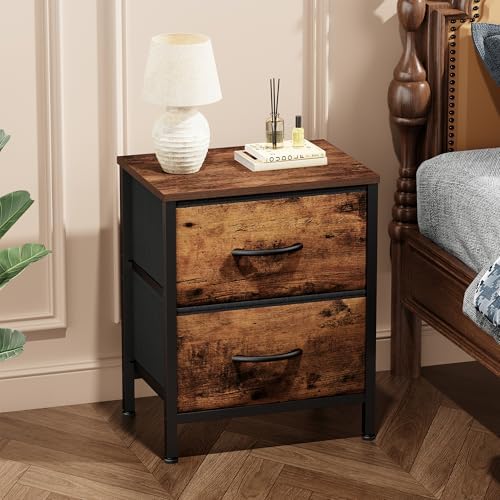 Sweetcrispy Night Stand with 2 Fabric Storage Drawers, Bedside Table - Image 2