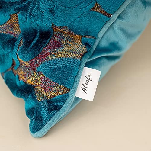 Alerfa 18 x 18 Inch Light Blue Square Maple Leaf Pillow Embroidery Cut Velvet - Image 4