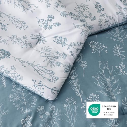 Bedsure Floral Comforter Set Cute Bedding Set King Reversible Mineral Blue - Image 5