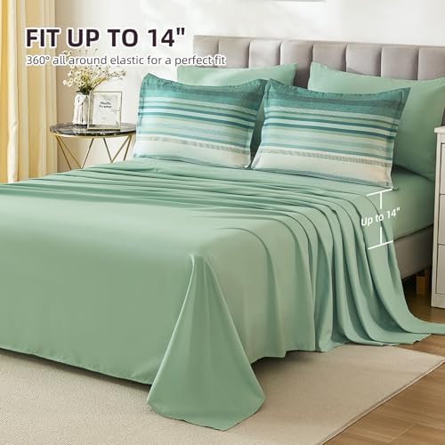 Dobuyly Comforter Set Queen Size 7 Piece, Boho Striped Sage Green Bed in a Bag - Image 6