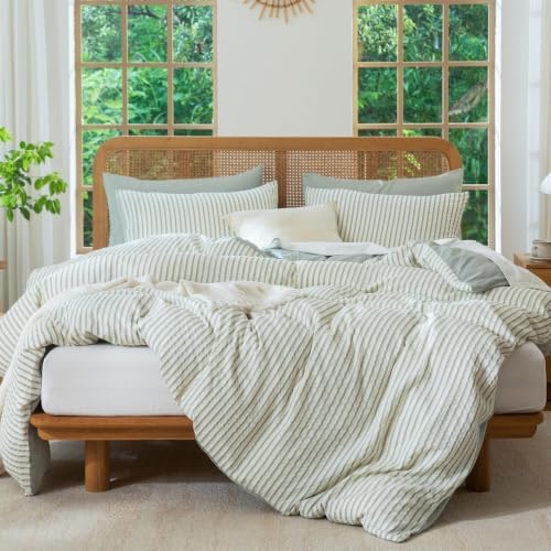 Sage Green Full Size Comforter Set Striped 100% Soft Washed Microfiber Jacquard - Image 4