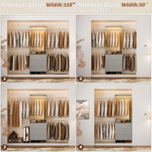 Aheaplus Closet System with Motion-Sensing Light, 3 Wooden Drawers and 4 - Image 5