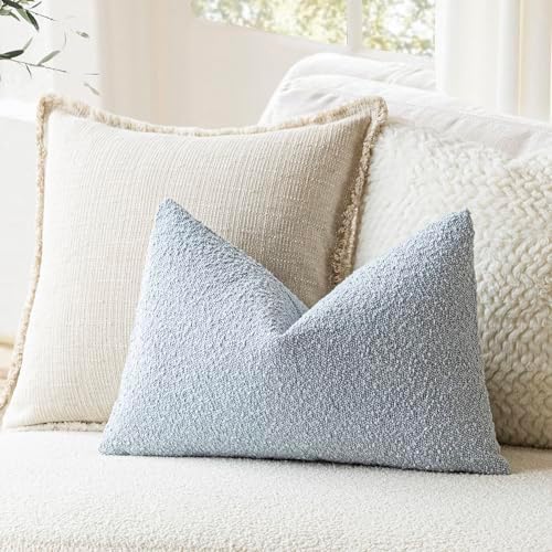 Foindtower Cozy Textured Boucle Lumbar Throw Pillow Covers 12x20 Light Blue - Image 4