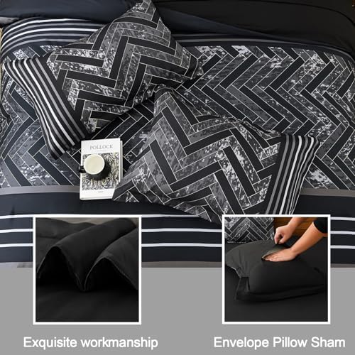 Luxudecor Black Comforter Set Queen Size, 7 Pieces Striped Bed in a Bag - Image 5