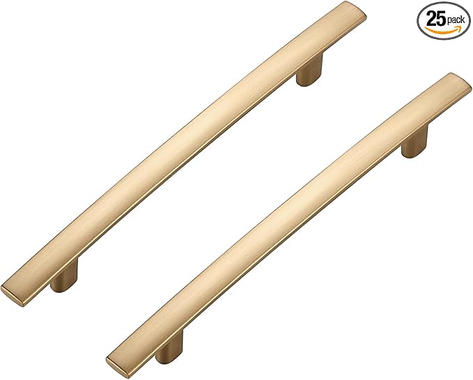 25 Pack Cabinet Handles 5" Hole Center - Curved Cabinet Pulls Champagne Bronze Drawer Pulls for Kitchen Cupboard Solid Handles for Dresser Drawer Arch Closet Hardware