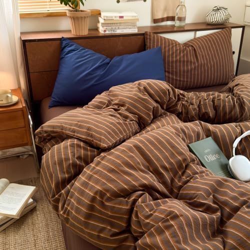Striped Comforter Set King Size Brown Bedding Set and 2 Pillowcases - Image 2