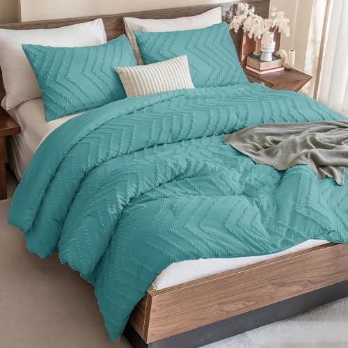 Andency Grayish Teal Comforter Set Queen Size, 3 Pieces Boho Bed Set by Andency
