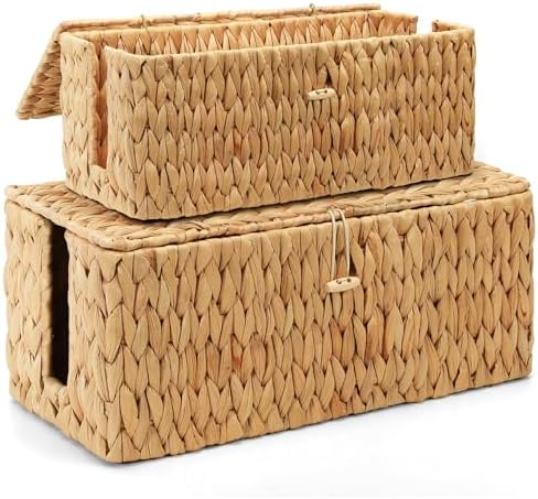 Cable Management Box with Lid, 2 Side Open Slots Storage Box to Hide Cords by Posprica