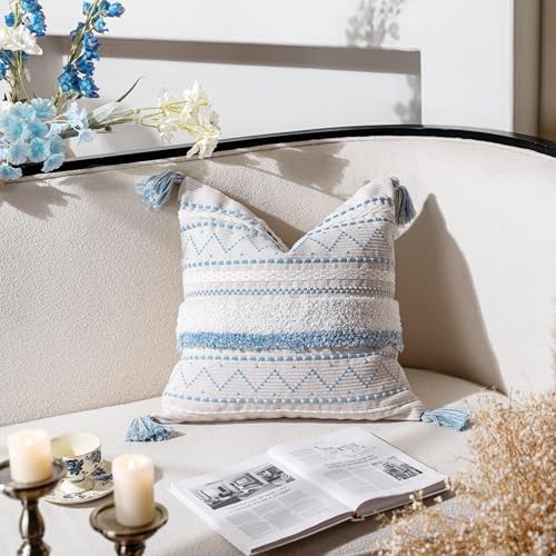 BlissBlush 18X18 Throw Pillow Cover, Coastal Blue Square Decorative Cushion - Image 4